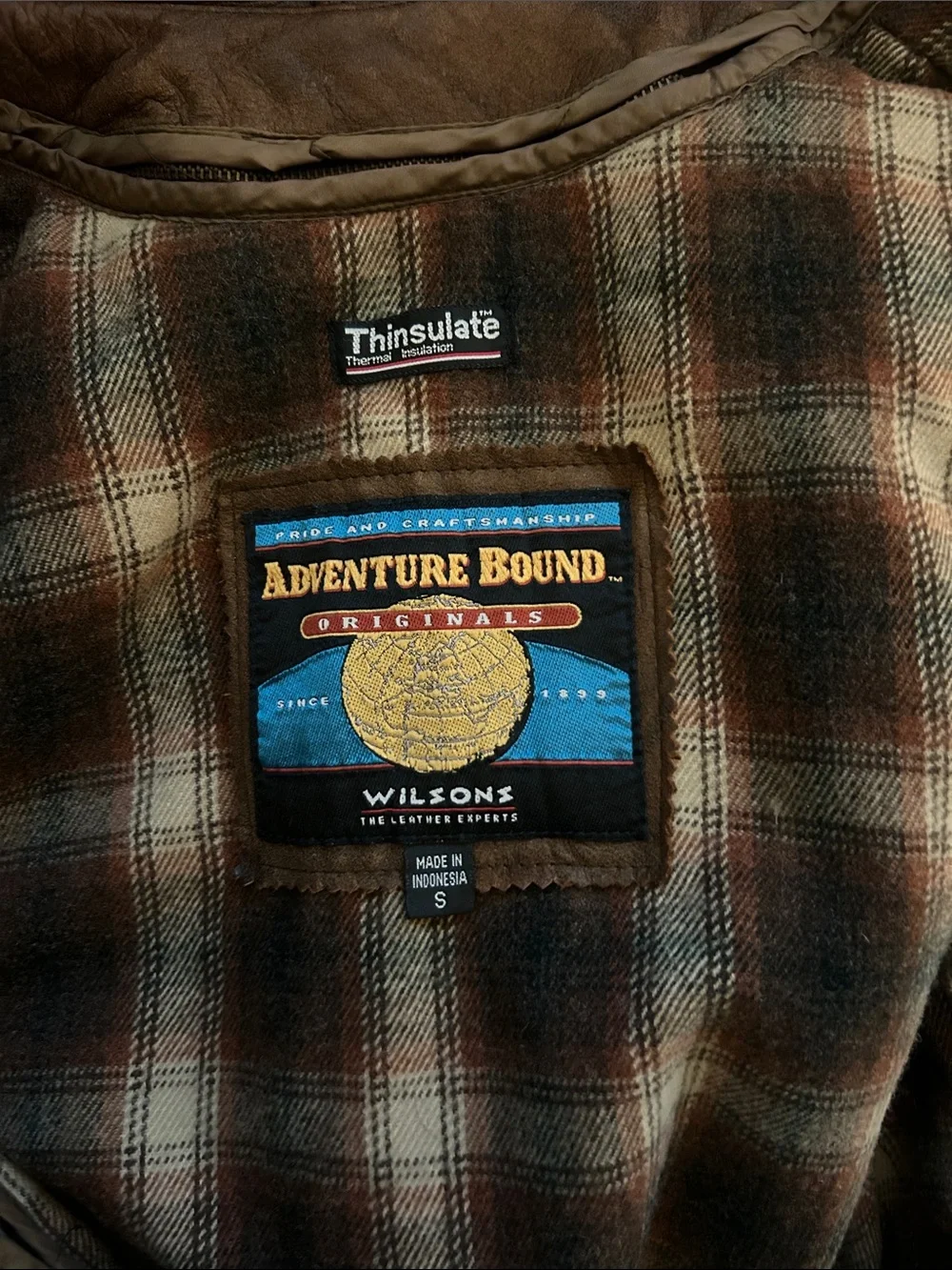 Vintage Adventure Bound Wilson’s Leather Brown Field Jacket with Plaid Lining